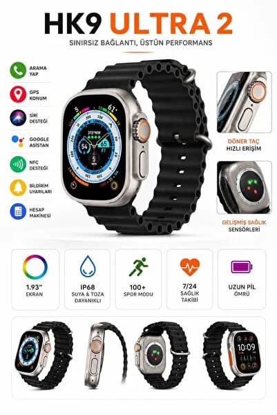 Wearfit Pro HK9 Ultra2 Akıllı Saat 2.02 İnç AMOLED Ekran GPS Bluetooth Arama NFC Sağlık Takibi IP68 Spor Modu Uzun Pil Ömrü