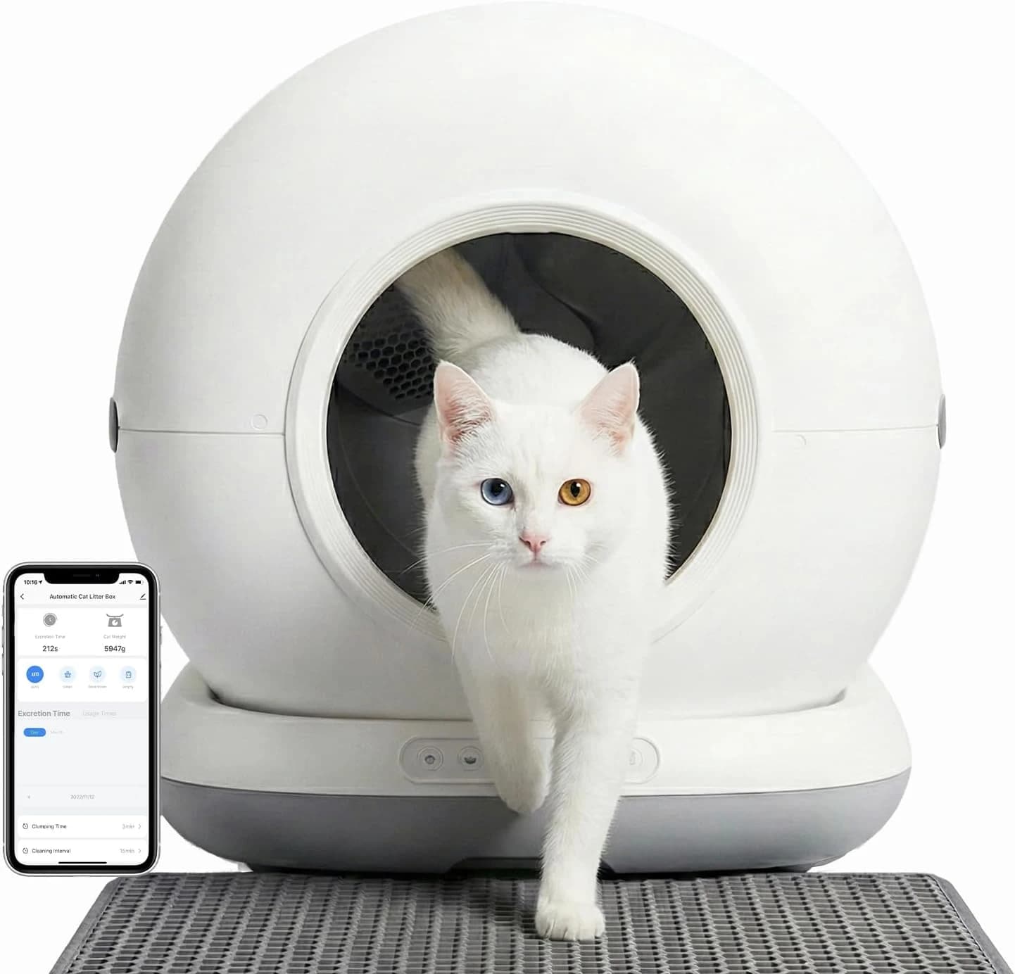 Haustier CB001 Akıllı Otomatik Kedi Tuvaleti, APP ile Uzaktan Kontrol, 75lt Hazne, 7lt Çöp haznesi, Ağırlık sensörlü, 45 Adet Çöp Torbası + Elekli Kum Paspası Hediyeli (Gri)
