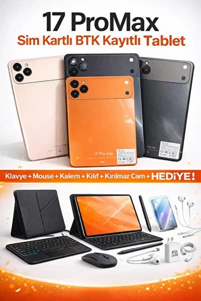 asfteknoloji 17 ProMax SIM Kartlı BTK Kayıtlı Tablet – Klavyeli Full Set Hediyeli