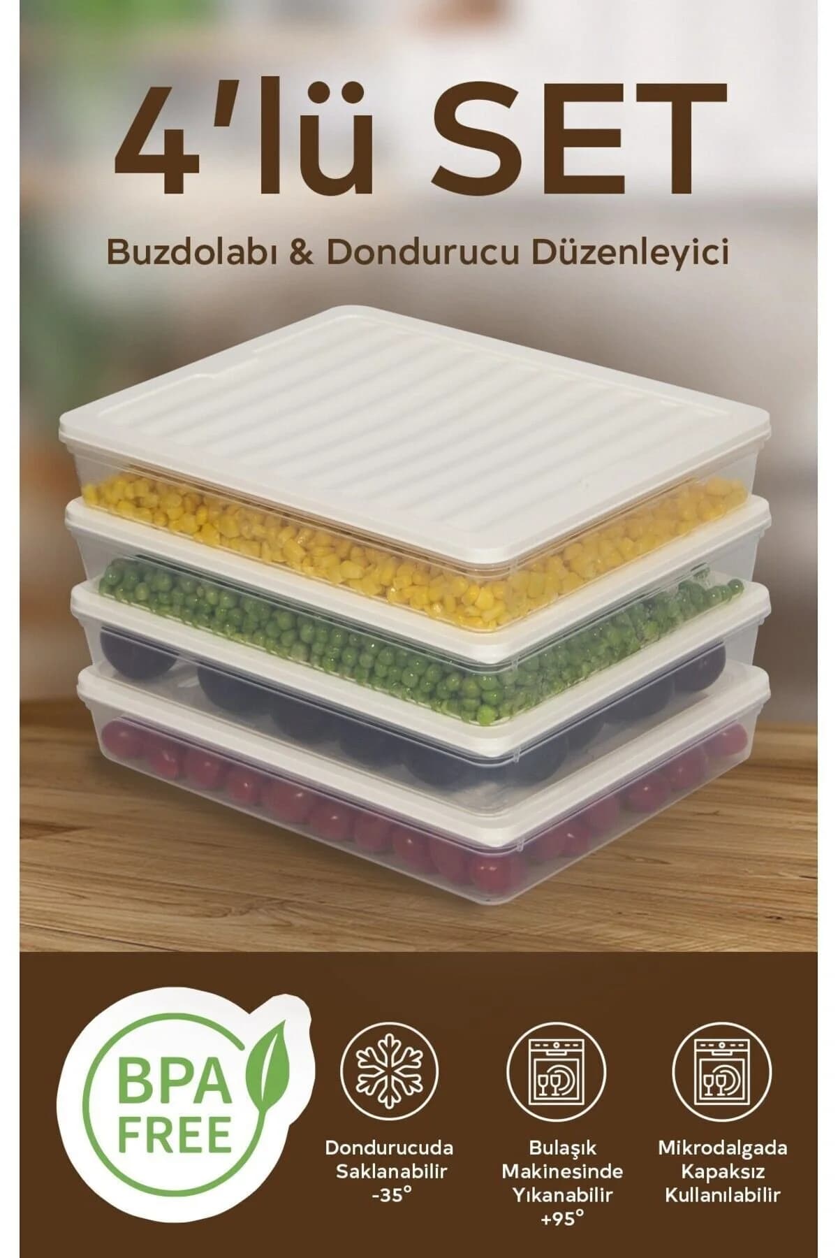 Nesto Home 4'lü Set 2400 ml Buzdolabı Düzenleyici Buzluk Ve Mikrodalga Saklama Kabı