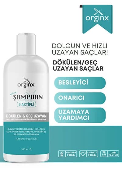 Orginx Kolajen Ve Keratin Saç Dökülmesine Karşı Hızlı Sac Uzatan Dolgunlaştırıcı Onarıcı Besleyici Şampuan