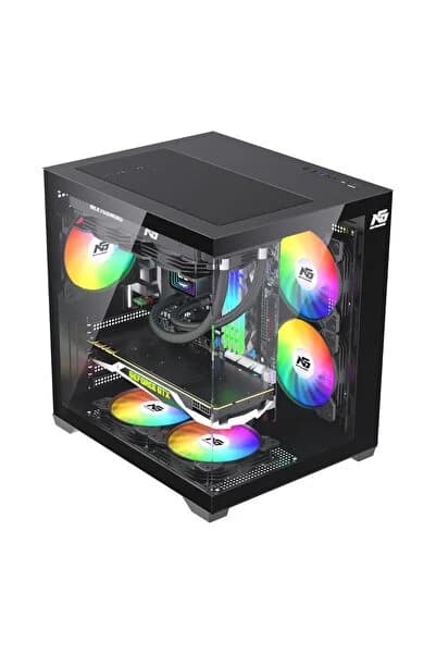 Next Gaming Orion Cube 5x Tuştan Değişen RGB Fanlı M-Atx Boş Bilgisayar Kasası Siyah