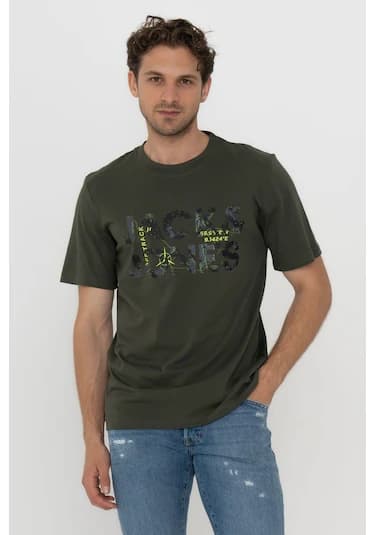 Jack & Jones 12215700 Techlogo Bisiklet Yaka Logolu Tişört Forest Night Haki