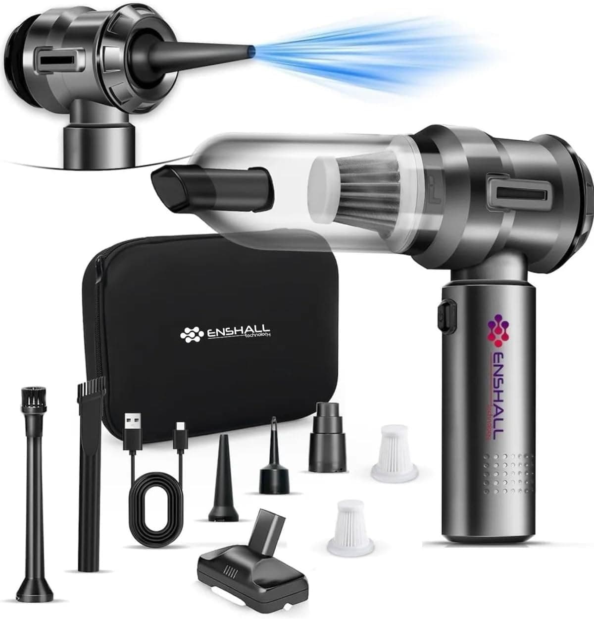 Enshall Technology Yeni Kablosuz Şarjlı 3 Kademeli 2ın1 Profesyonel Ultra Çekim Güçlü Mini Araç Süpürgesi