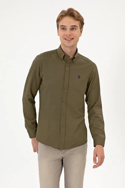 U.S. Polo Assn. Erkek Haki Uzun Kollu Basic Gömlek 50316723-VR027