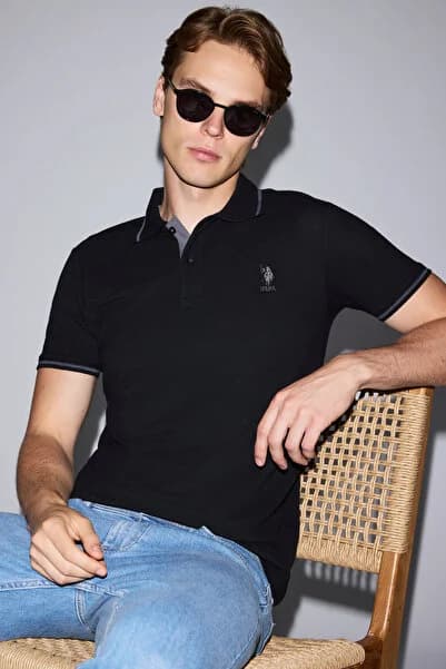 Erkek Siyah Slim Fit Polo Yaka Basic Tişört 50326975-VR046