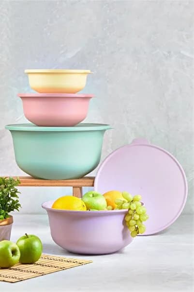 Pastel Renkli Tupy Kapaklı Kase 4lü Set