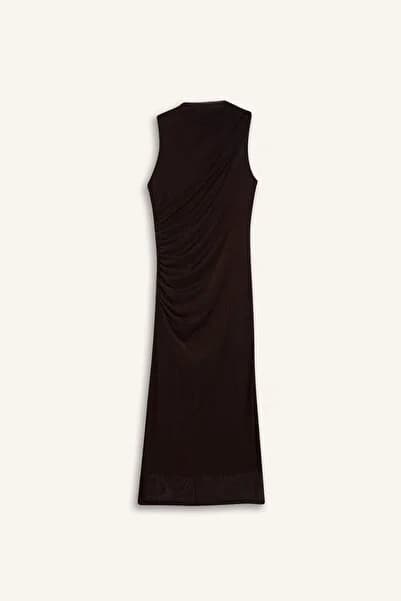 Defacto Bodycon Vücudu Saran Yarım Balıkçı Yaka Basıc Tül Maxi Abiye Elbise C3519AX25SP