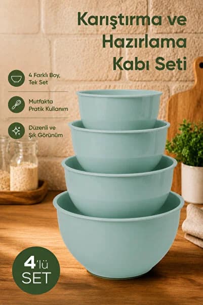 Vienev 4'lü Karıştırma Ve Hazırlama Kabı Seti Mint - 1L 1.5L 2.3L 3.3L