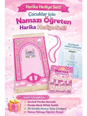 Simply Line Namaz öğreniyorum ve çizelgesi Büyük Boy 45X90 Kız Erkek Çocuk Namaza Ilk Adım Çocuk Seccade Eğlenceli Dekoratif Namazlık