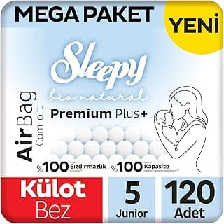 Sleepy Bio Natural Premium Plus Airbag Comfort Mega Paket Külot Bez 5 Numara Junior 120 Adet