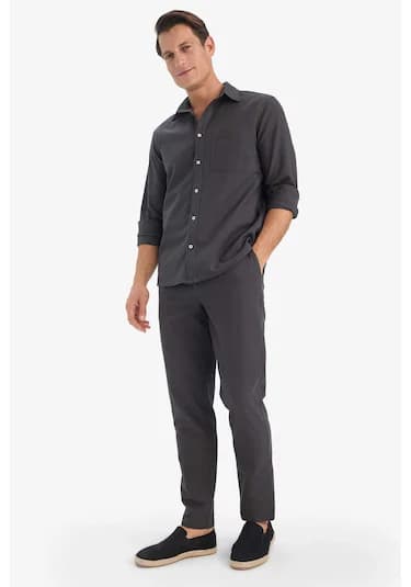 Defacto %100 Pamuk Slim Fit Keten Görünümlü Jogger Antrasit Erkek Pantolon D2671ax/ar9 Antrasit