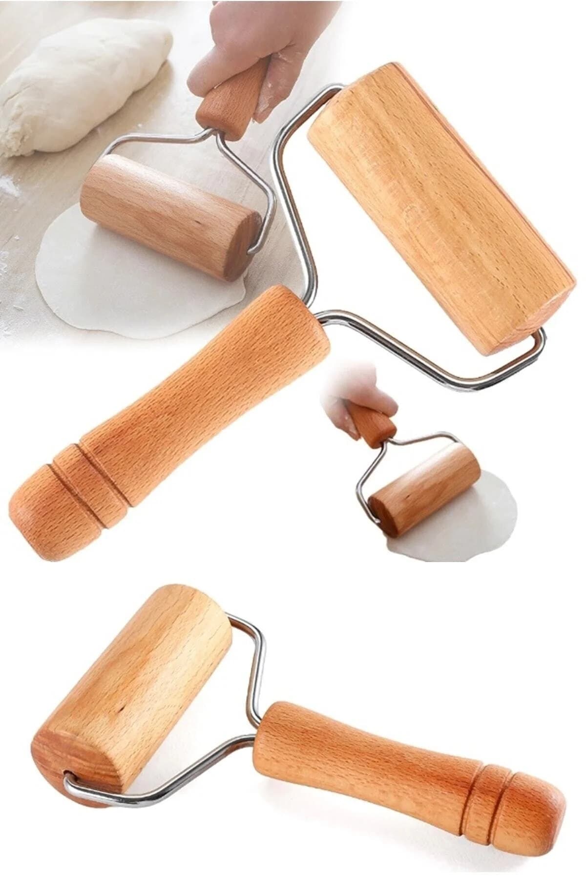 Kitchen Beauty Ahşap Saplı Rulo Hamur Açıcı Merdane Pürüzsüz Oklava Pizza Börek Açma Silindir