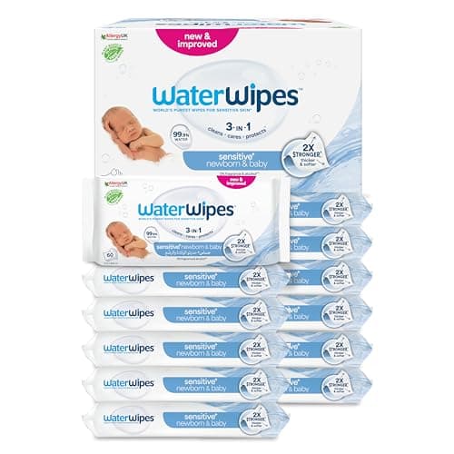 WaterWipes Yeni Doğan & Hassas Ciltler için 720 Yaprak Bebek Islak Mendili (12 x 60 Adet), Bitki Tabanlı