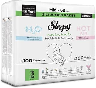 Sleepy Natural Double Soft Avantajlı Mega Paket Bebek Bezi 3 Numara Midi 68 Adet