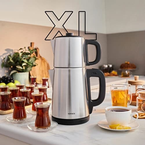 Karaca TeaBig XL 35 Çay Bardağı Kapasiteli 2 in 1 Çelik Çay Makinesi ve Su Isıtıcı Inox