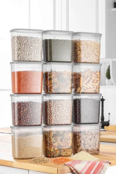 trendy kitchen 12 Adet 24 Parça 2 Litre Dikdörtgen Erzak Bakliyat Saklama Kabı Seti 20 Etiket Hediyeli