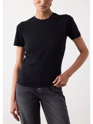 Penti Siyah Bisiklet Yaka Slim Fit Pamuklu Tişört