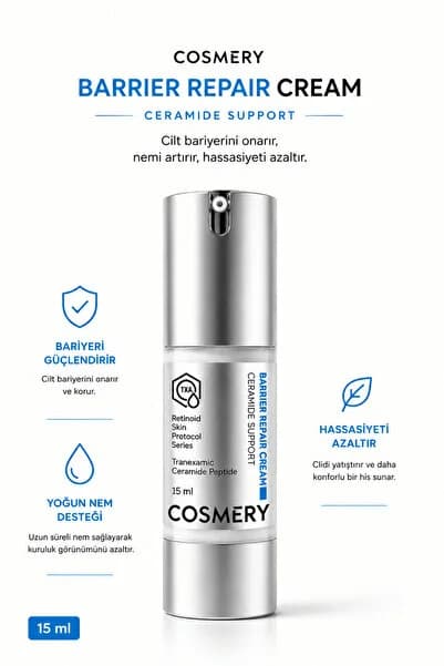 Cosmery Barrier Repair Cream, Onarıcı Yatıştırıcı ve Bariyer Güçlenmesini Destekleyici 15 ML