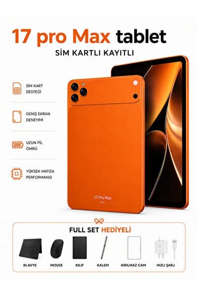 asfteknoloji 17 ProMax Sim Kartlı Kayıtlı Klavye+Mous+Kalem+Kılıf Hediyeli Tablet