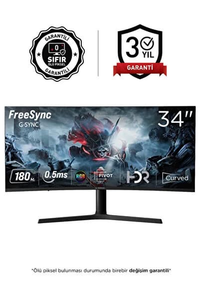 Rampage Cyclops CY34R180 34" 180Hz 0.5ms Fast VA HDR Freesync Pivot RGB Curved Oyuncu Monitörü