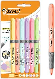 BIC Intensity Highlighter Grip Pastel Marker Fosforlu Kalem 6'lı Blister, Su Bazlı Mürekkep, 6 Pastel Renk, Kauçuk Tutaçlı
