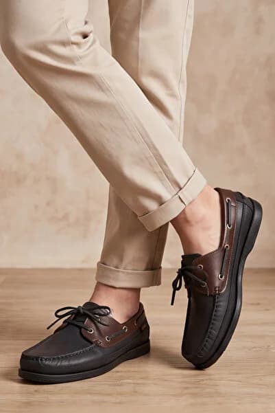 Liarca Royal Marine Siyah Kahve Premium Deri Erkek Loafer - El İşçiliği Özel Tasarım Klasik Gemi Ayakkabıs