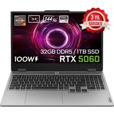 Lenovo LOQ 15AHP10 AMD Ryzen 7 250 32GB DDR5 1TB SSD RTX 5060 8GB 100W 15.6 inç Full HD 144Hz IPS FreeDos Gaming Laptop (83JG008UTRv2)