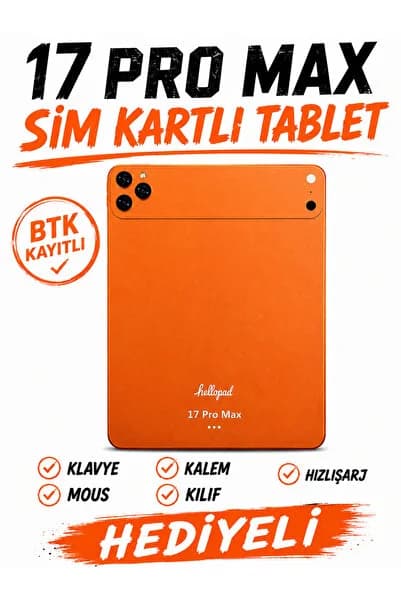 17 ProMax Sim Kartlı Resmi BTK Kayıtlı Tablet+Klavye+Mous+Kılıf+Kalem Hediyeli