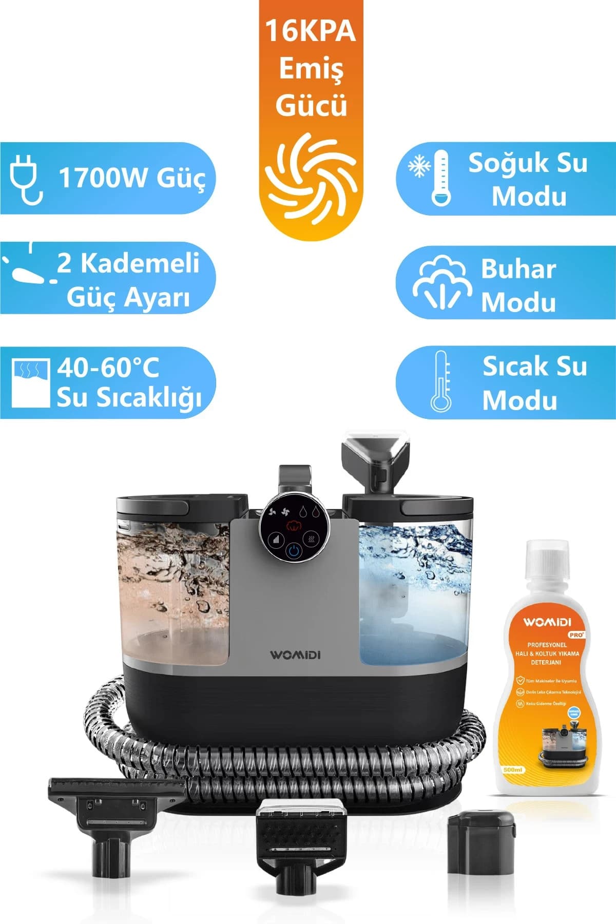 Womidi Dy-506f Buhar Fonksiyonlu Halı Yıkama Dijital Ekran Halı Koltuk Yıkama Ve Leke Çıkartma Makinesi