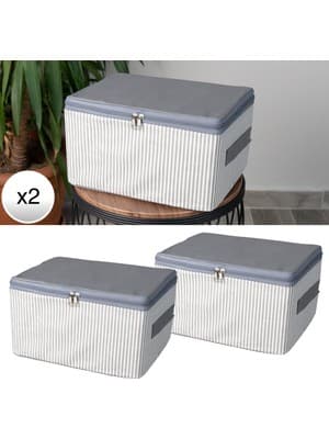 Nacarev 2 Adet Küçük Boy Çizgi Desen Baskılı Antrasit Baza Altı Dolap içi Düzenleyici Hurç Seti 30X20X15 cm