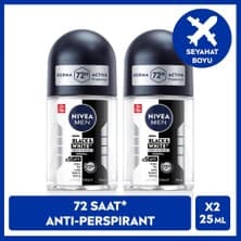 Men Erkek Roll-On Deodorant Black&white Invisible Original 25ML, 72 Saat Anti-Perspirant Ter Koruması, Seyahat Boyu, Sarı Leke Karşıtı, Alkolsüz, X2 Adet