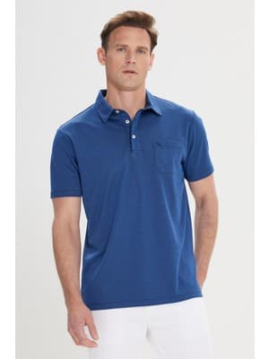 Altınyıldız Classics Erkek Lacivert Comfort Fit Rahat Kesim Polo Yaka Pamuklu Kısa Kollu Tişört