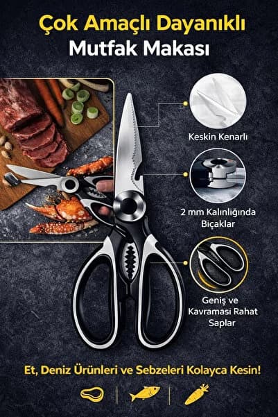 Paslanmaz Çelik Ultra Keskinleştirilmiş Mutfak Makası Çok Amaçlı Balık Et Sebze Makası