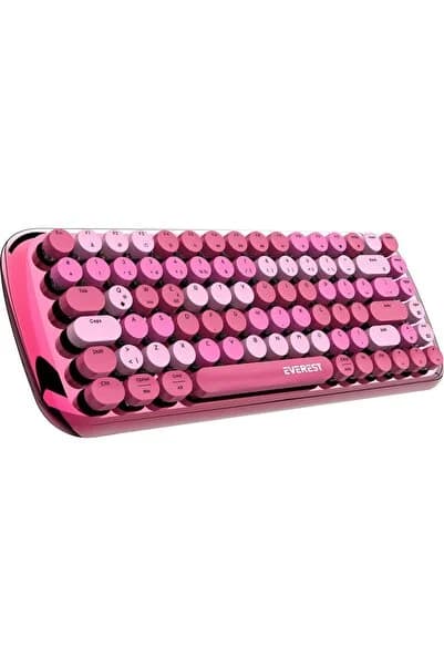 Everest Kb-Bt09 Parry Renkli Tuşlu Pembe Bluetooth+ 2.4Ghz Q Yuvarlak Tuşlu Mekanik Kablosuz Klavye