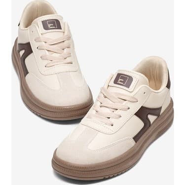 Tonny Black Kadın Bej Kahve Rahat Kalıp Kauçuk Taban Bağcıklı Sneaker