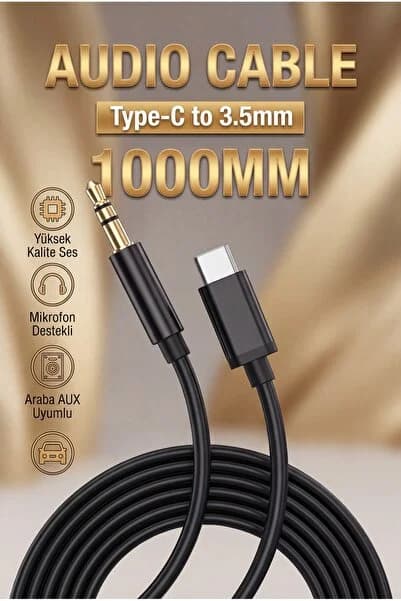Fibaks Type-C to 3.5mm Jack Aux Ses Kablosu Mikrofon Destekli Yüksek Kalite Araç Ses Aktarım Dönüştürücü