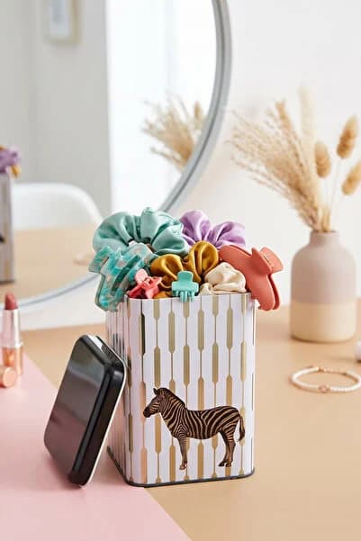 Ef022-f5 Safari Zebra Desenli Kare Metal Saklama Kabı 11x11 Cm