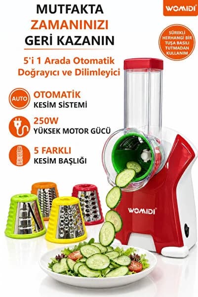 womidi 5'i 1 Arada Otomatik Doğrayıcı ve Dilimleyici Makine -Rende- Salata Makinesi