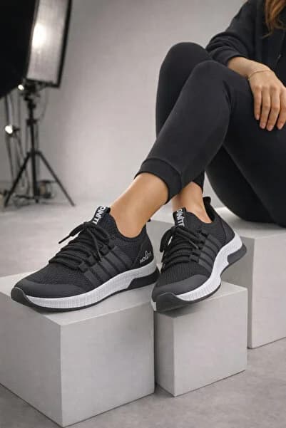 Unisex Ortopedik, Triko Spor Ayakkabı Koşu Ve Yürüyüş Ayakkabısı Sneaker Siyah