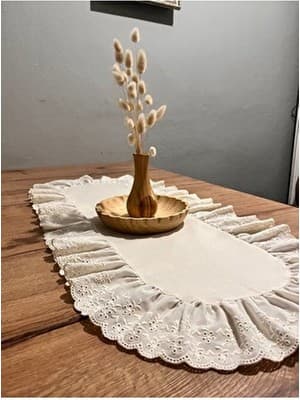 Nurgita Home Oval Fırfırlı Naturel Ham Keten Fisto Runner