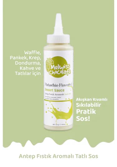 Melwiss Chocolate Antep Fıstık Aromalı Tatlı Sos 330 Gr - Waffle & Krep & Pankek Sosu