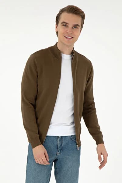 U.S. Polo Assn. Erkek Haki Basic Triko Hırka 50298268-VR027