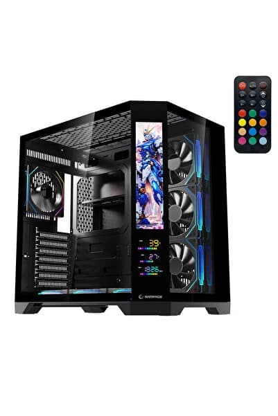 Rampage NOVA V2 9.16'' ve 5.5'' iki Lcd Ekranlı Hub+Kumanda Siyah 7x12cm ARGB Pwm Fan Gaming Oyuncu Kasası
