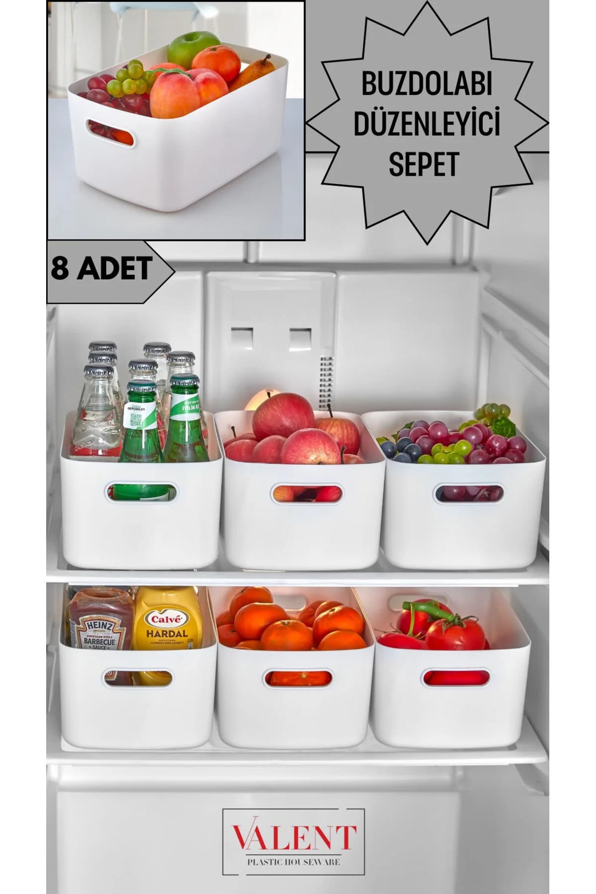 VALENT 8'li Mocha 3.5 Lt Basic Dolap Içi, Buzdolabı Düzenleyici, Banyo Organizer Sepet