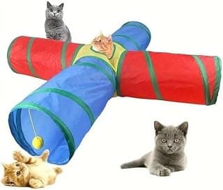 Kedi ve Köpek Oyun Tüneli Gökkuşağı Renkli Katlanır, Uzun Eğlenceli Evcil Hayvan Oyuncak Tüneli (Dört Yönlü)