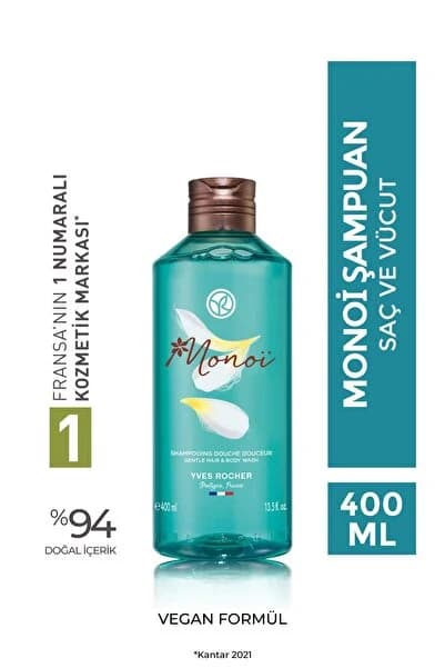 Monoi Nemlendirici Saç ve Vücut Şampuanı-Monoi de Tahiti-SLS,SLES içermez,Vegan-400ml