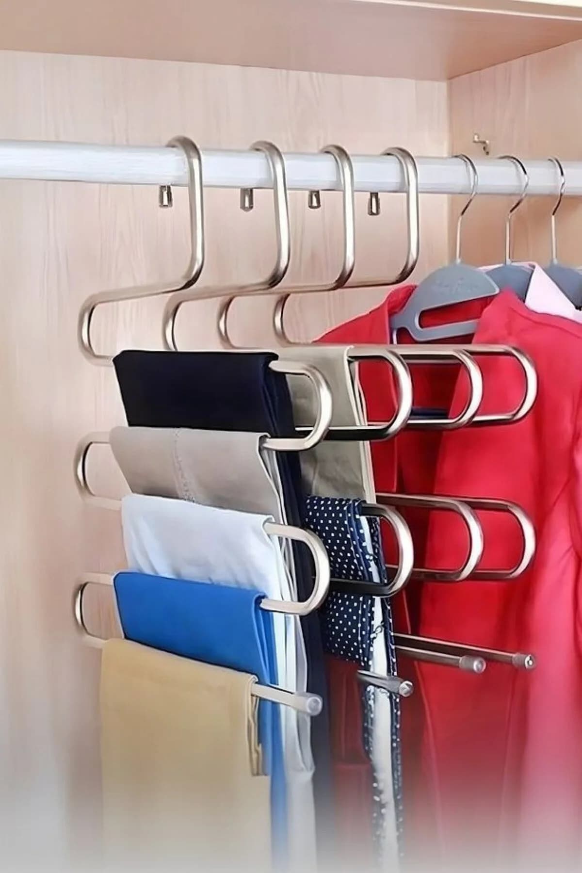 Genel Markalar Pantolon askısı 5 katlı metal Dolap içi Akıllı Krom Askı Pantolon Askısı 5 Katlı Düzenleyici Model