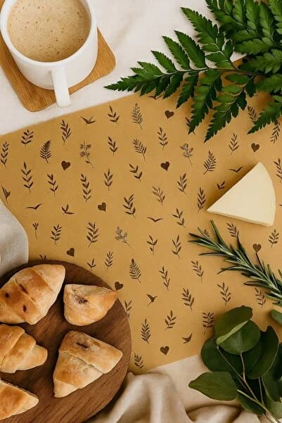 Dekals Çiçek Desenli Yağlı Kağıt 40 Adet Sunum Kağıdı Rustik Yaprak ve Kuş Temalı 25x35 Model-1