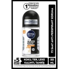 Nivea MEN Erkek Roll-on Deodorant Black&White Invisible Güçlü Etki 50ml, Ter ve Ter Kokusuna Karşı Koruma, Leke Bırakmayan Deodorant, Alkolsüz